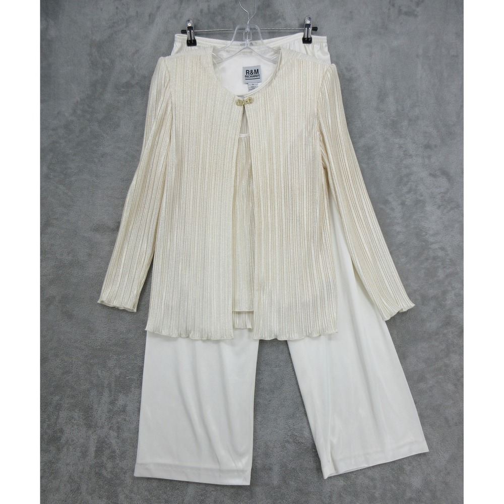 R&M Richards Pant Set Womens Size 10 Metallic Pleated 3 Piece Fairy Rhinestone